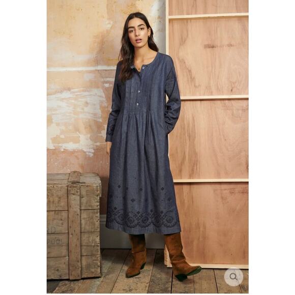 WRAP London Broderie Linen and Cotton Indigo Boho Dress Size 6 - Picture 1 of 10